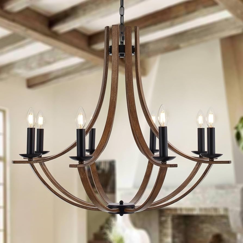 Rustic Two-Tier Wagon Wheel Chandelier with Mixed Materials