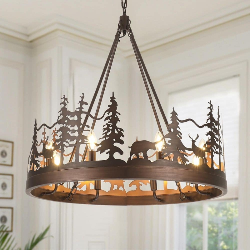 Rustic Wagon Wheel Chandelier 8-Light Oil-Rubbed Bronze