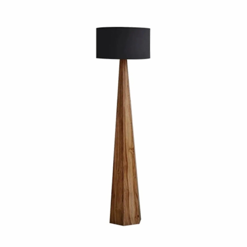 Rustic Wood Branch Floor Lamp with White Drum Shade and Organic Texture