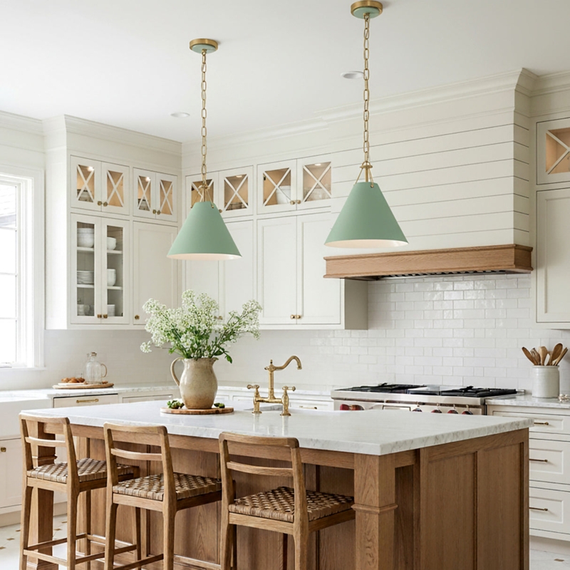 Sage Green Dome Pendant Light | Gold Hardware