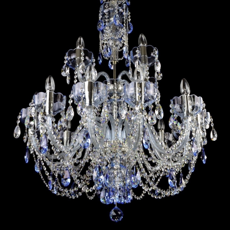 Sapphire Blue Crystal Chandelier Polished Silver Ornate Tiered 16-Arm (75 characters)