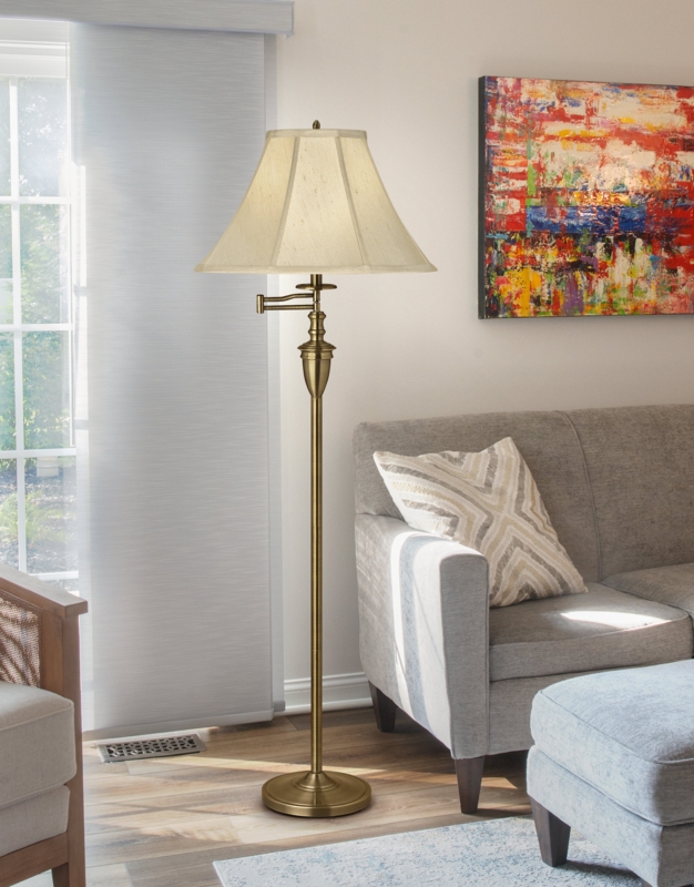 Satin Antique Brass Floor Lamp with Classic Bell Shaped Shade
