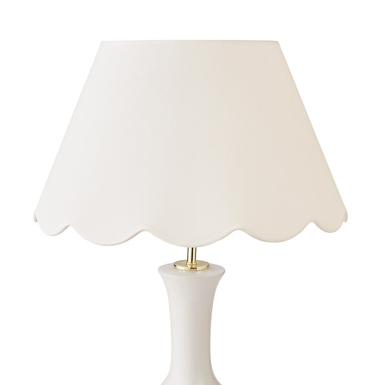 Scalloped Lamp Shade, White Linen Tapered Cottage Style