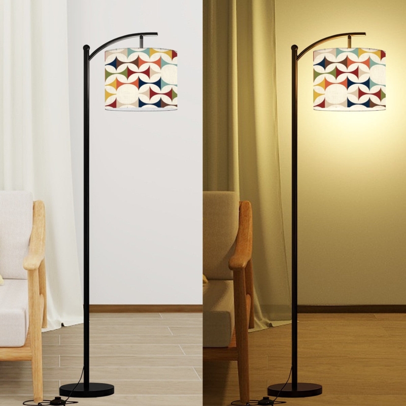 Scandinavian Arc Floor Lamp with White Drum Shade