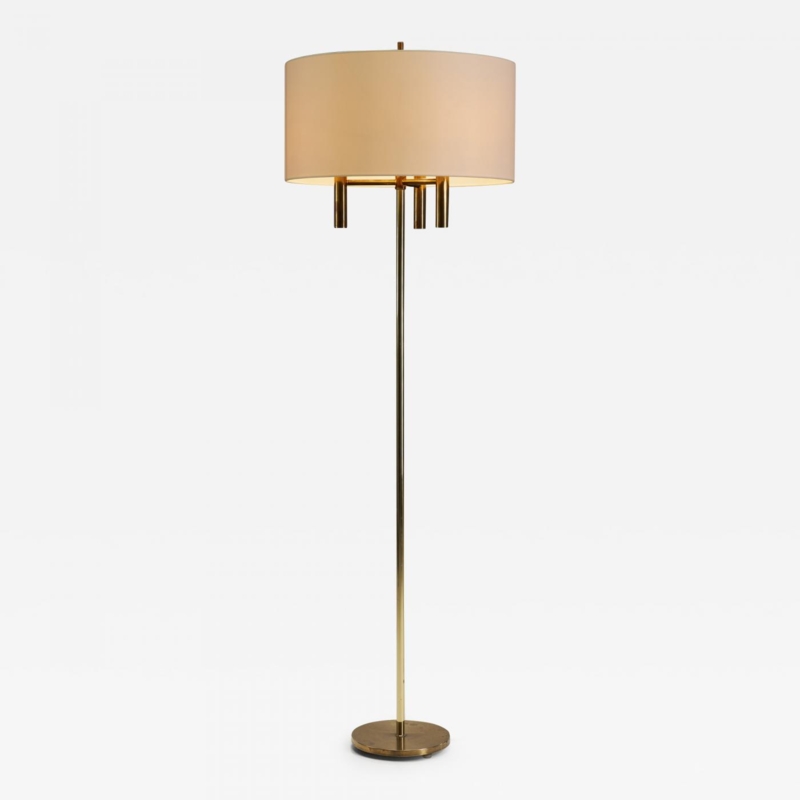 Scandinavian Brass Floor Lamp with Curved Neck