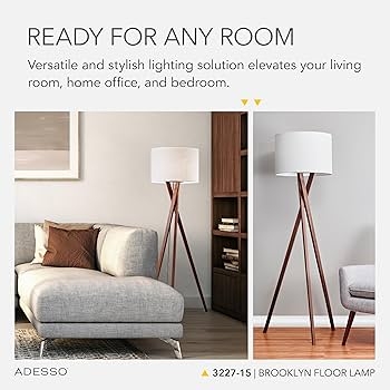 Scandinavian Style Floor Lamp Wood Tripod White Linen Shade