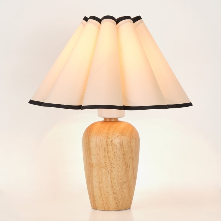 Scandinavian Table Lamp with Light Wood Tripod and Fabric Drum Shade