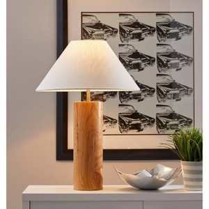 Scandinavian Table Lamp with Natural Wood Tripod Base and Drum Shade