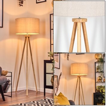 Scandinavian Tripod Floor Lamp with Ecru Drum Shade
