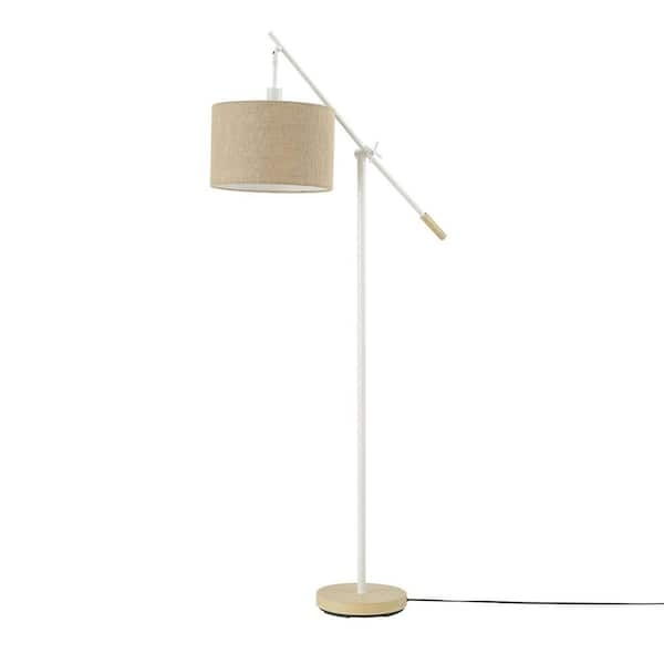 Scandinavian White Floor Lamp with Textured Jute Drum Shade