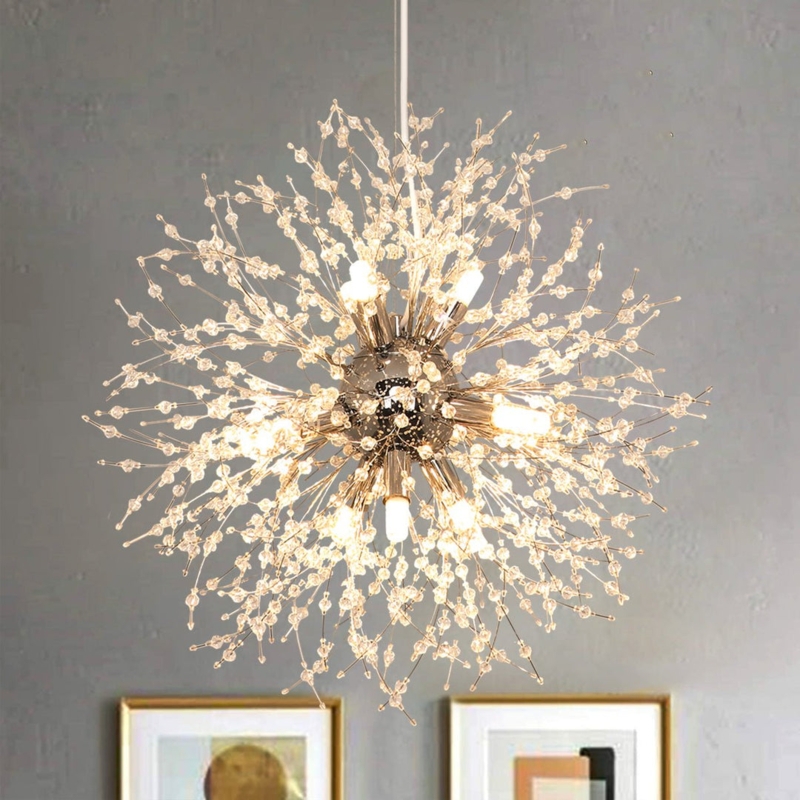 Sculptural Firework Chandelier Radiating Spokes Faceted Crystals