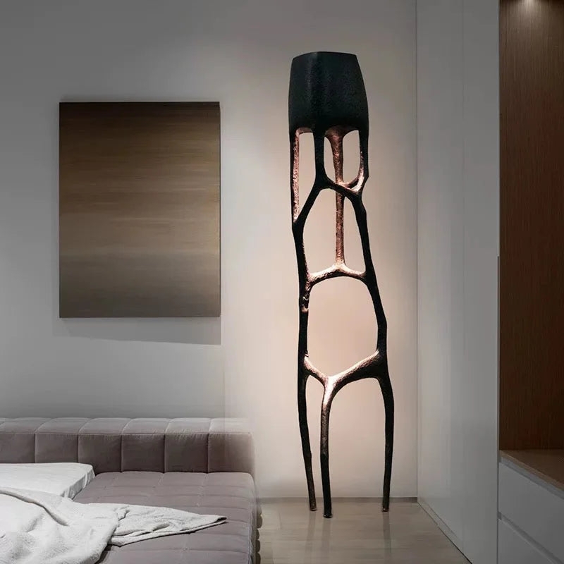 Sculptural Floor Lamp Abstract Form Matte Black Internal Glow