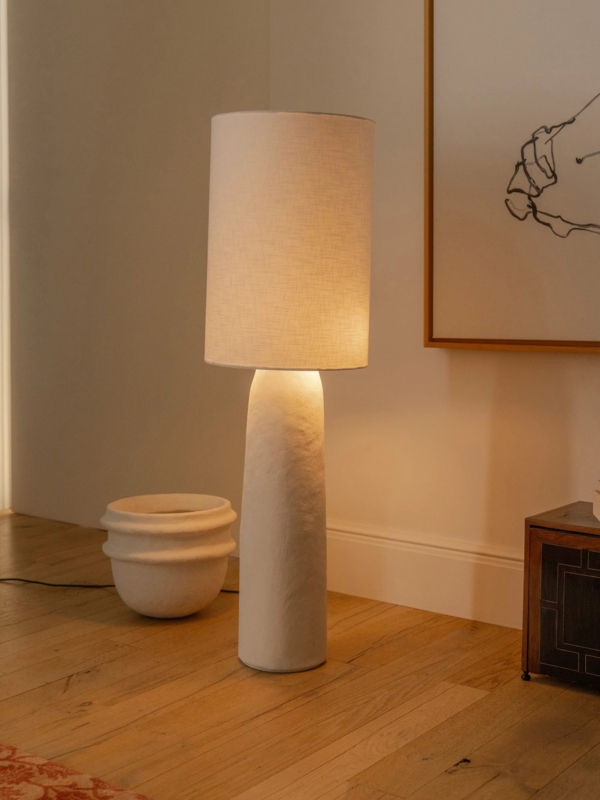 Sculptural Floor Lamp Disc Shade Plaster Texture Wabi Sabi Artistic