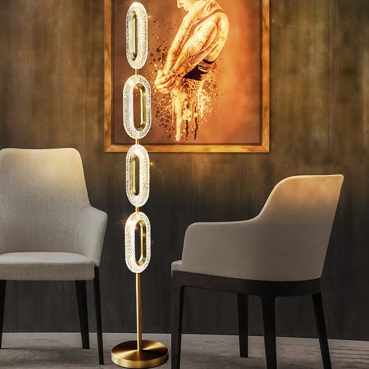 Sculptural Floor Lamp Oval Diffusers Brushed Gold Frame Modern Glam