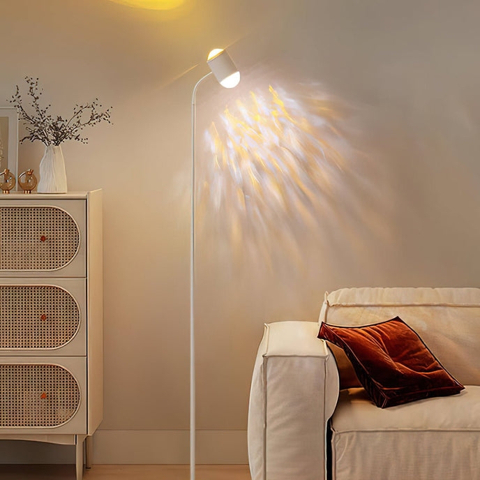 Sculptural Floor Lamp Pleated Shade Curved Neck Organic Modern