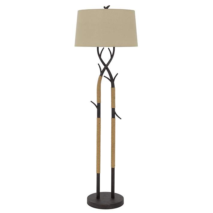 Sculptural Floor Lamp Rope Wrapped Tree Branch Rustic
