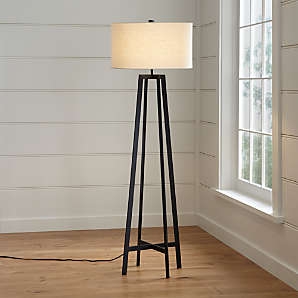 Sculptural Floor Lamp: Textured Black Dual Pillar Base Design