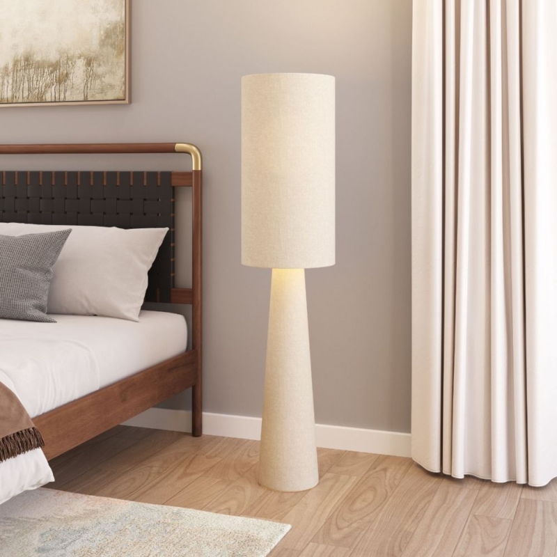 Sculptural Floor Lamp Textured White Base Pleated Fabric Shade