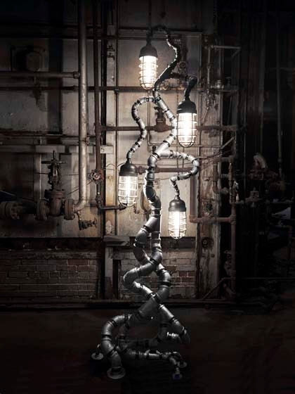 Sculptural Floor Lamp with Branching Arms and Warm Amber Glass Globes