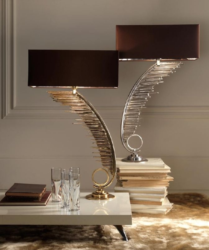 Sculptural LED Lamp Gold Ring Shape on Block Base Sophisticated