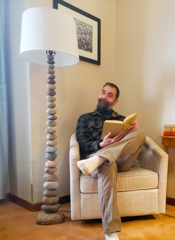 Sculptural Natural River Stone Stacked Floor Lamp