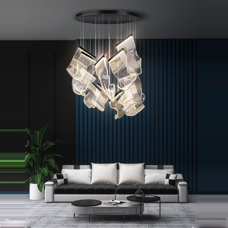 Sculptural Ribbon Chandelier in Matte Black LED with Integrated Light