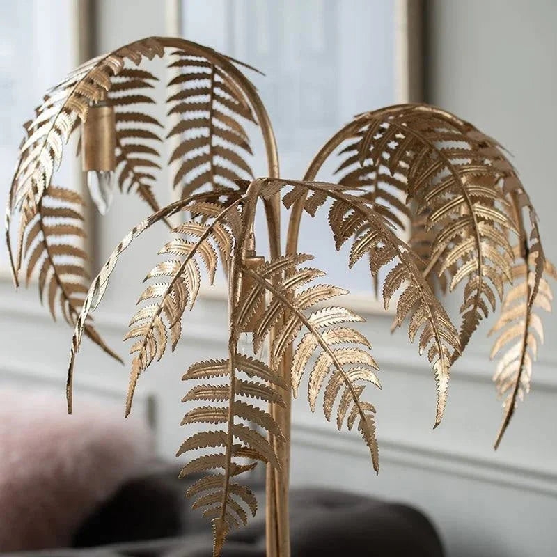 Sculptural Table Lamp: Polished Gold Palm Tree Silhouette