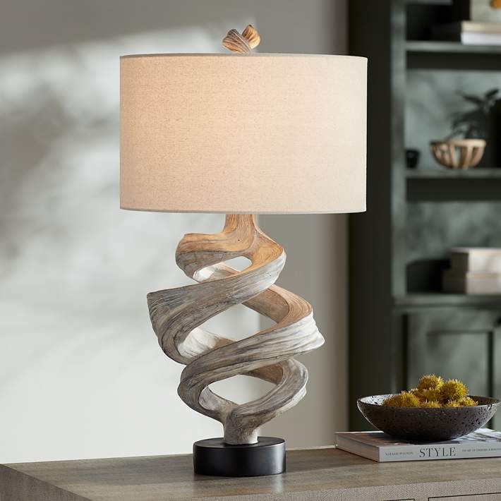Sculptural Table Lamp Twisted Design Antique Bronze Rustic Modern