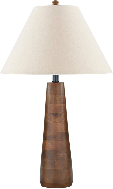 Sculptural Table Lamp with Carved Wood Base and Tapered Empire Shade