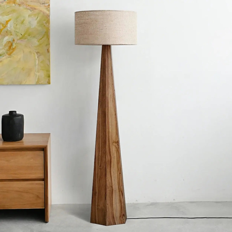 Sculptural Tree Branch Floor Lamp with Black Drum Shade