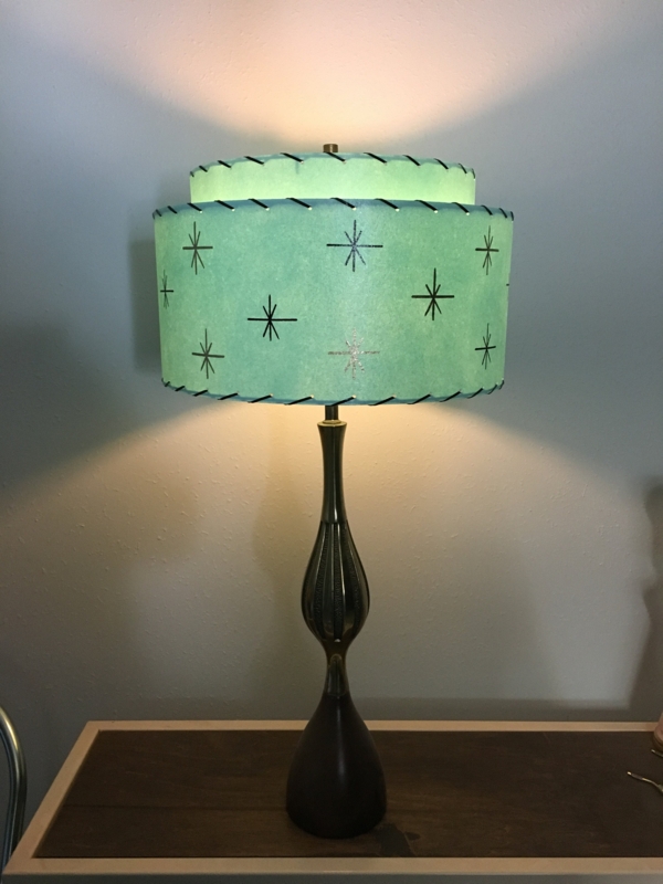 Sea Foam Fiberglass Lamp Shade Two Tier Atomic Wire Details