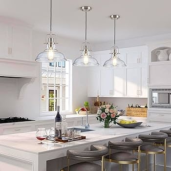 Seeded Glass Pendant Light, Black Hardware, Farmhouse Style