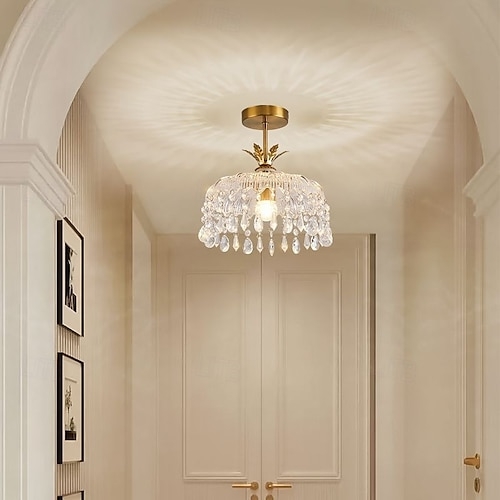 Semi-Flush Mount Light Crystal Prisms Decorative Finial Glam Ceiling Fixture