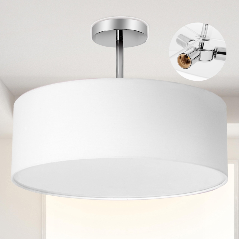 Semi Flush Mount Light White Drum Shade Polished Chrome Mount