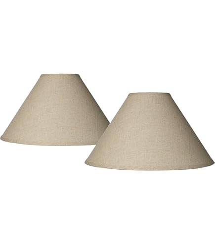 Set of 2 Empire Lamp Shades, Beige Woven Burlap Texture, Slanted Sides