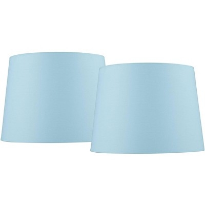 Set of 2 Soft Blue Drum Lamp Shades with Silver Hardware