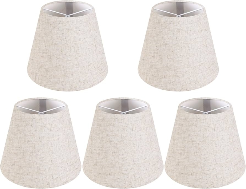 Set of 5 Lamp Shades Beige Tapered Drum Slubbed Linen Texture