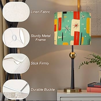 Set Of Two Drum Lampshades Multicolor Atomic Starburst Pattern Retro