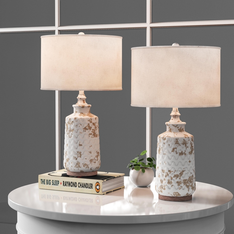Set of Two Table Lamps Dimpled Ceramic Sand Beige Textured Lighting