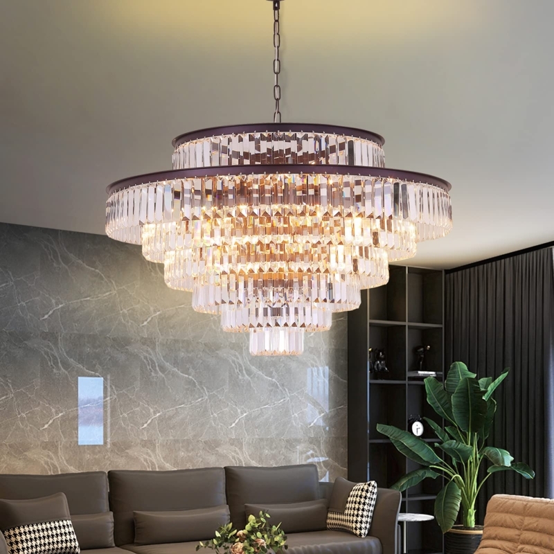 Seven-Tier Structure Luxury Crystal Chandelier Glam Gold Prisms