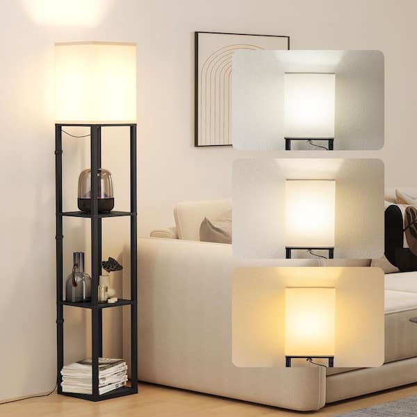 Shelf Floor Lamp Column Silhouette Matte Black Storage