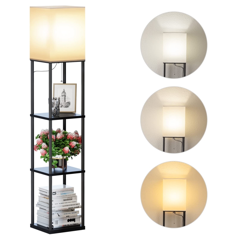 Shelf Floor Lamp Matte Black Integrated Shelving Space Saving Design