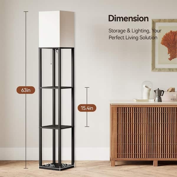 Shelf Floor Lamp Square Shade Black Frame Cozy Reading Nook