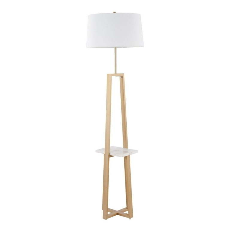 Shelf Floor Lamp with Integrated Shelves, Metallic Frame, Marble Look