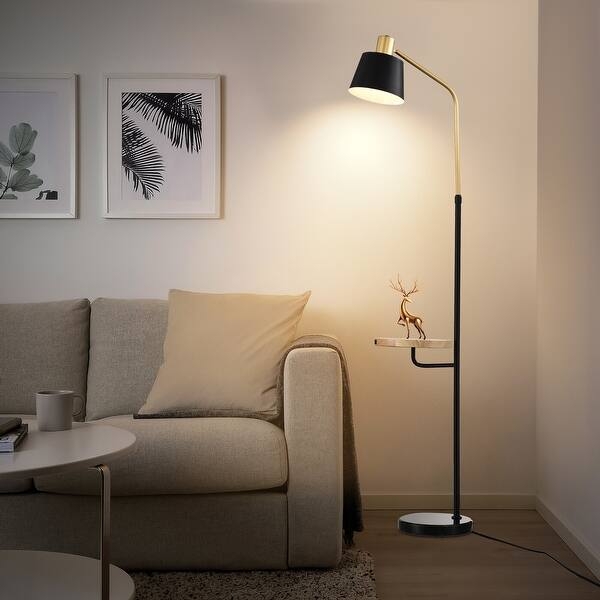 Shelf Floor Lamp with Integrated Shelving, USB Port, Metal Frame