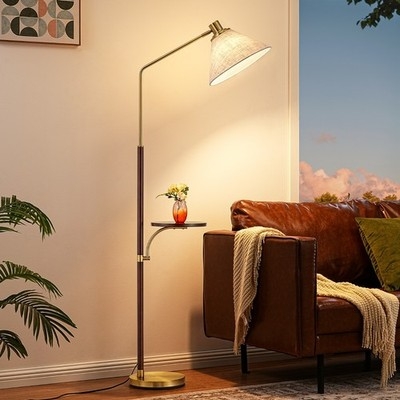 Shelf Floor Lamp with Three-Tier Shelving and Rectangular Fabric Shade