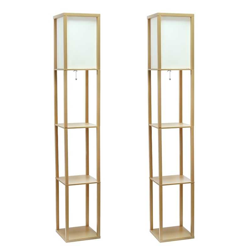 Shelf Floor Lamp Wood Toned Pull Chain Minimalist Storage