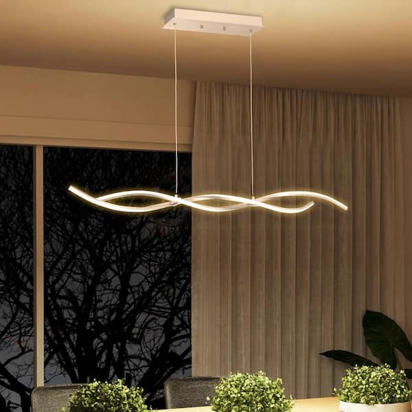 Silver Spiral Wave Integrated LED Chandelier with Soft Glow