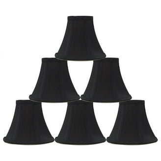Six Black Lamp Shades Bell Shape Gold Lined Piped Edges Set