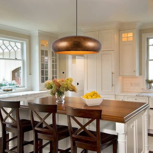 Six-Light Antique Gold Bowl Pendant Fixture, Industrial